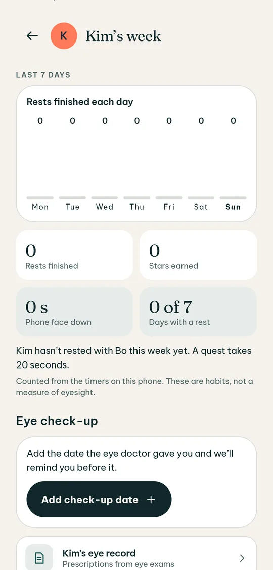 A child’s weekly board: check-up date and support for doctor-prescribed patching